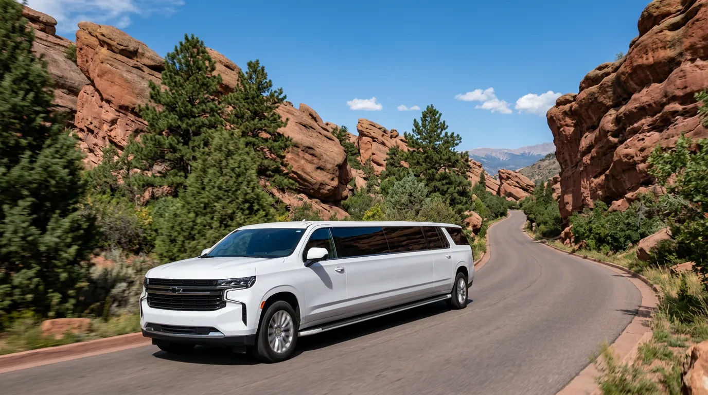Pitkin County white Chevy Suburban 20 passenger stretch limo